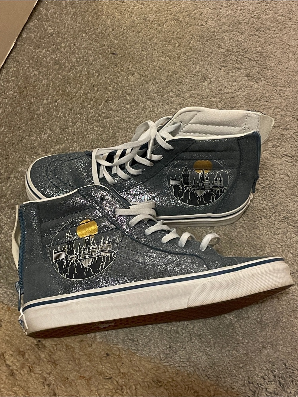 Vans Kids Glitter High-Top Sneakers in Slate Blue Harry Potter Hogwarts Castle